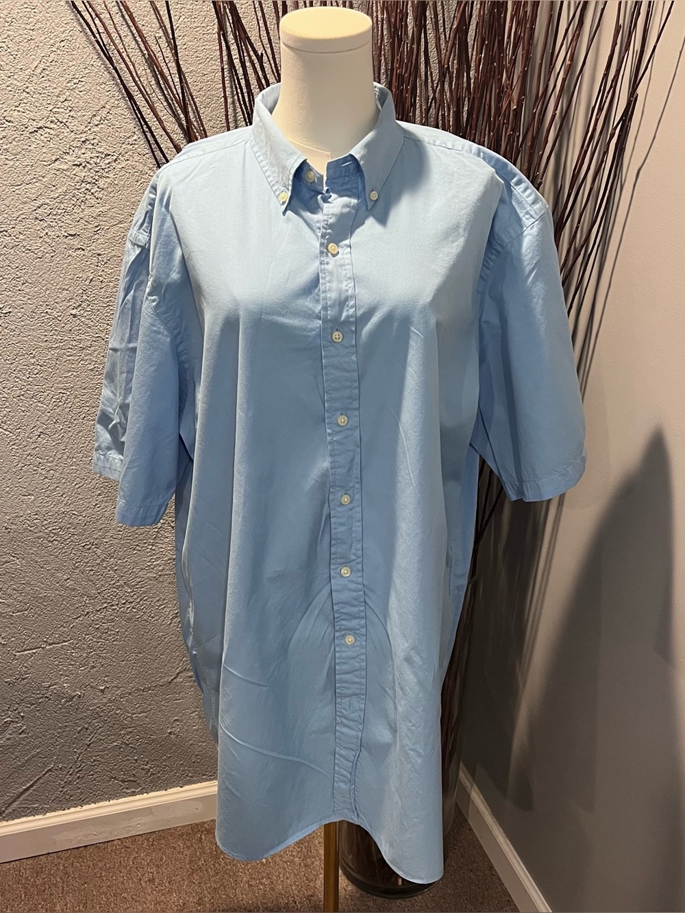 🐠RALPH LAUREN MEN’S BLUE SHORT SLEEVE BUTTON DOWN SHIRT SIZE XLT🐠